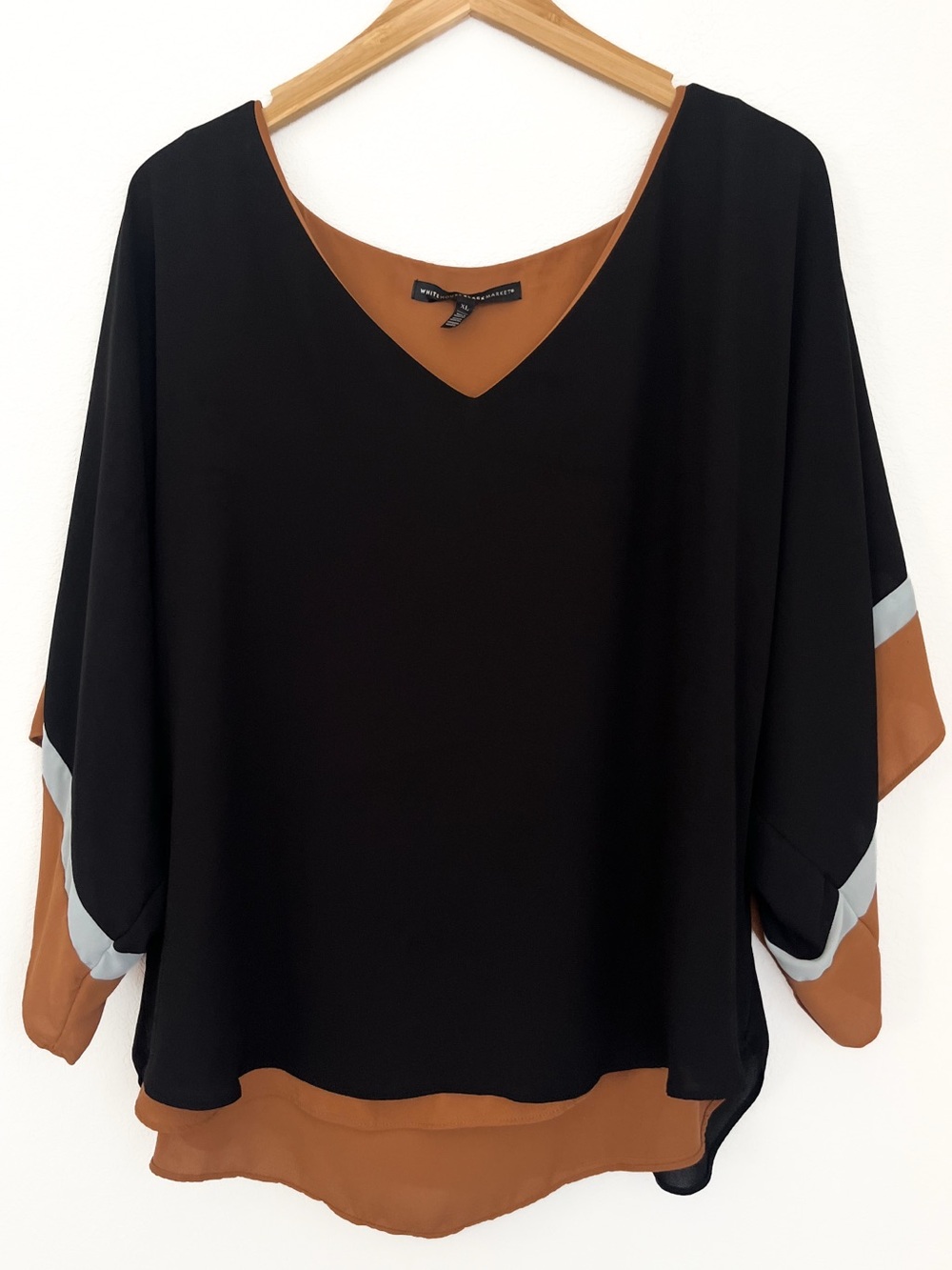 White House Black Market Colorblock Blouse XL Black Tan